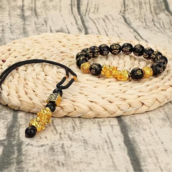 Black Obsidian pixiu Feng SHui bracelet and necklace set - Picture 3 of 6